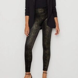 Spanx Black and Gold Velvet Leggings size M